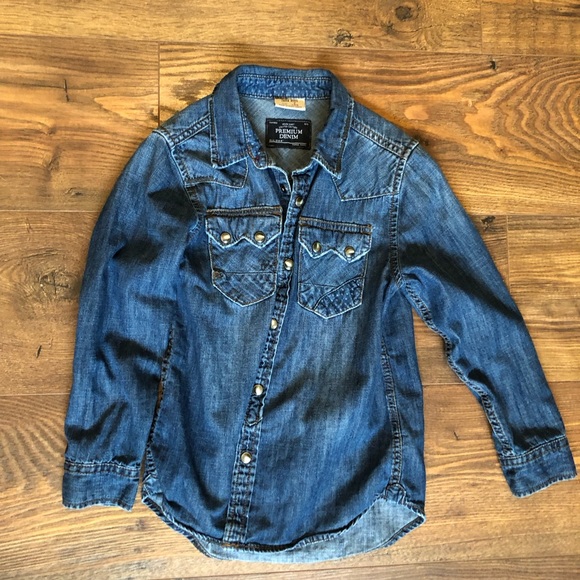 Zara denim snap button up size 7 amazing detail EUC - Picture 1 of 3